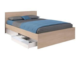 Vente-Unique Bed With 2 Drawers 160 X 200 Cm - Colours: Natural & Shiny White in Light Oak | Size: Double