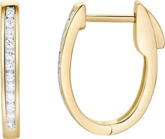 LuvMyJewelry Florisse Channel-Set Diamond Huggie Hoop Earrings in 14K Gold