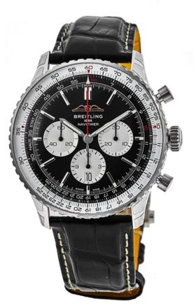Breitling Navitimer B01 Chronograph 46 Black Dial Leather Strap Mens Watch AB0137211B1P1