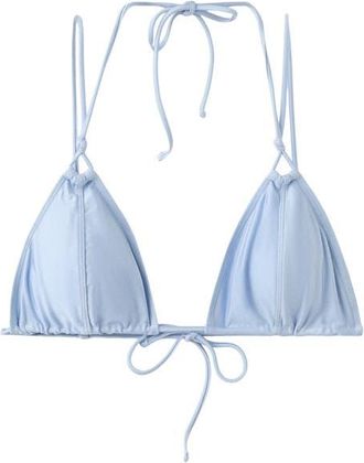 Mango Seamed Knotted Triangle Bikini Top in Sky Blue at Nordstrom, Size Small