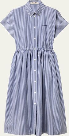 Miu Miu Short-Sleeve Striped Cotton Poplin Midi Shirtdress