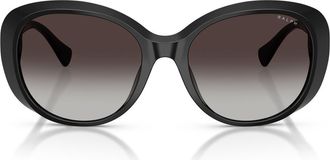 Ralph Lauren 56mm Gradient Round Sunglasses in Shiny Black/gradient Grey at Nordstrom