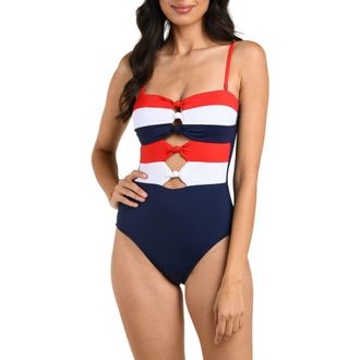 La Blanca Americana Knotted One-Piece Swimsuit in Blue Multi at Nordstrom, Size 12
