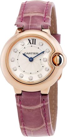 Cartier Pre-owned Cartier Ballon Bleu Silver Diamond Dial 18kt Rose Gold Purple Leather Ladies Watch WE902050