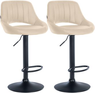 Clp Juego De 2 Taburetes De Bar Milet De Piel Sintetica Crema Metal Negro Mate