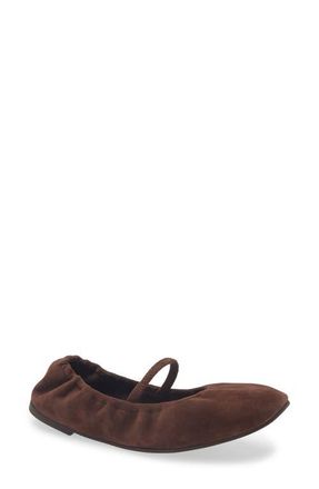 Reformation Buffy Mary Jane Ballet Flat in Espresso Suede at Nordstrom, Size 10.5