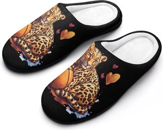 Generic Funny Leopard Basketball Womens Slippers Warm House Slippers Indoor House Shoes with Anti-Skid Rubber Sole