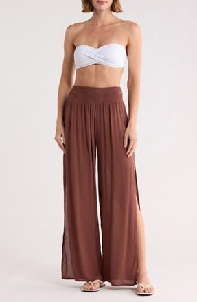 Elan Side Slit Wide Leg Cover-Up Pants in Brown at Nordstrom Rack, Size X-Large
