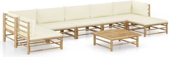 vidaXL Set De Muebles De Jard&iacute;n 8 Piezas Bamb&uacute; Y Cojines Blanco Crema Vidaxl