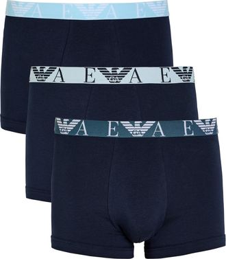 Emporio Armani Logo Stretch-cotton Trunks - set of Three - Blue - XL