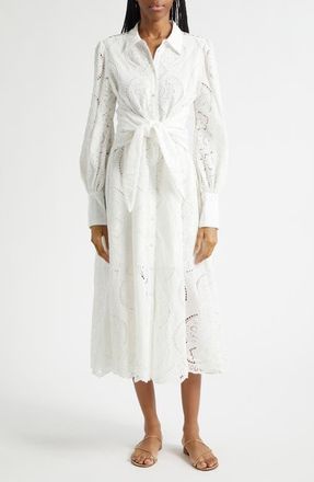 Camilla A Tiled Wonderland Eyelet Tie Waist Shirtdress at Nordstrom, Size Medium