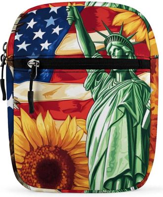 Generic U.S. Flag Ea-gles Sunflowers Trendy Crossbody Bag for Men Women Small Satchel Men Sling Adjustable Shoulder Strap Messenger
