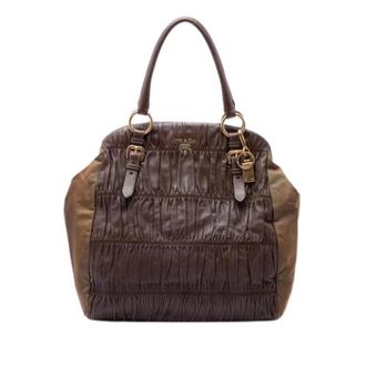 Prada Pre-owned Handbags, female, Brown, Size: ONE SIZE Pre-owned Gathered Nappa Tote