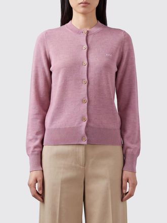 A.P.C. A. P.C. Cardigan girocollo in misto lana vergine e cotone con logo a contrasto