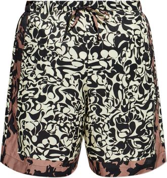 Dries Van Noten Abstract Print Black Shorts with Relaxed Fit
