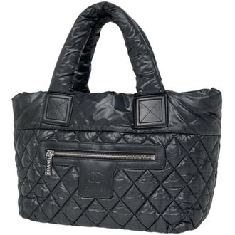 Chanel Black Nylon Handbag Tote Bag (Pre-Owned)