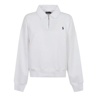 Ralph Lauren Hoodies & sweatvesten, Dames, Wit, S, Katoen, Sweatshirt met halve rits en kraag