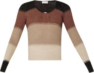 Liu Jo Veelkleurige gestreepte trui - Dames - Ronde hals truien - Veelkleurig - L - Polyester - Truien & Vesten