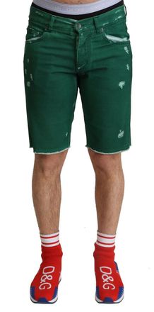 Dolce & Gabbana Groene Versleten Katoenen Heren Denim Bermuda Heren Shorts