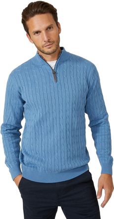 Maine Mens Cable Cotton Half Zip Jumper (M) (Mid Blue)