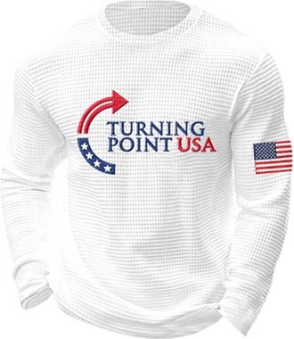 Generic Turning Point USA Waffle Knit Crew Neck Long Sleeve Shirt for Men American Political Statement Patriotic Tops Mens Sweatshirts Shirts for Men Adult Tu