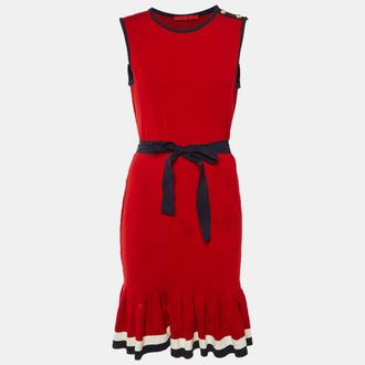 Carolina Herrera Red Jersey Flounced Hem Short Dress