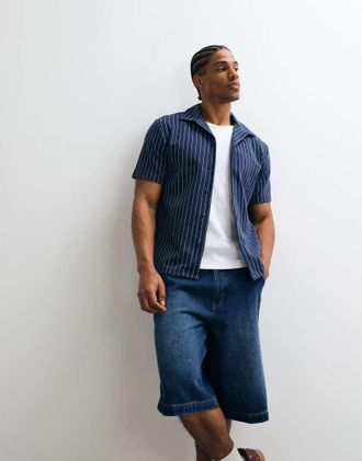 Weekday Camicia resort a maniche corte blu a righe