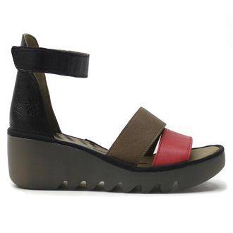 FLY London BONO290FLY Leather Womens Wedge Sole Sandals - Raspberry Ground Black - Size:UK 5