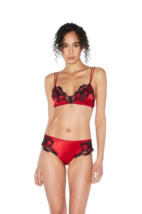 La Perla Silk Triangle Bra with Black Frastaglio Lace Bra - Red