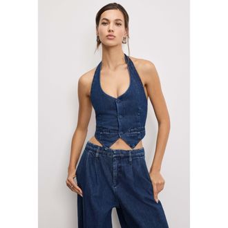 Good American Womens Denim Halter Vest | Indigo, Size Medium | Good American by Khlo&Egrave; Kardashian