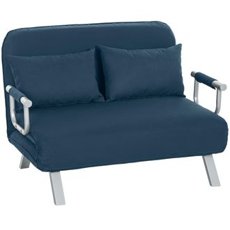 HOMCOM Fabric Convertible 2 Seater Sofa Bed W/ 2 Pillows - Navy blue | TJ Hughes