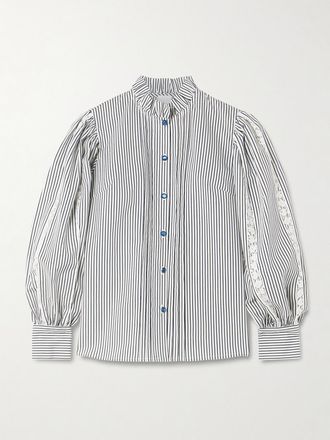 Loretta Caponi Blusa In Misto Cotone A Righe Con Finiture In Pizzo Anastasia