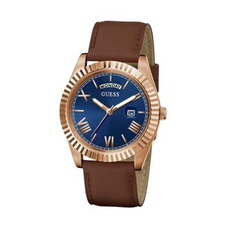 Guess Connoisseur Horloge - Heren - Accessoires - Bruin - Maat: ONE Size Leer