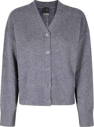 Pinko Raven Gray V-Neck Wool-Cashmere Cardigan
