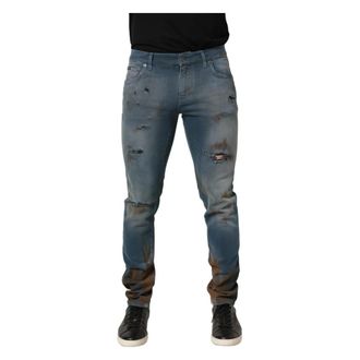 Dolce & Gabbana Slim-fit Jeans, male, Blue, Size: XS Distressed Mid Waist Skinny Denim Jeans