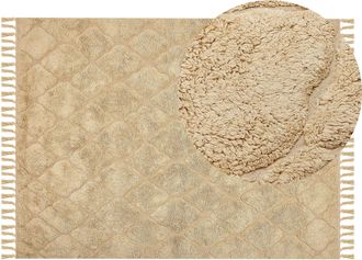 Beliani Alfombra De Algod&oacute;n Beige Arena 140 X 200 Cm A Mano Geom&eacute;trico Borlas Sanliurfa
