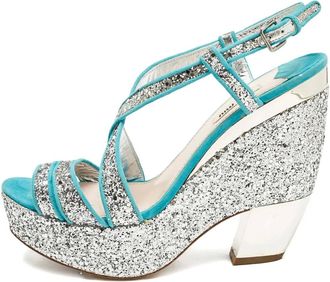 Miu Miu Sandali con zeppa glitter 135mm - Grigio