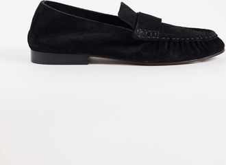 Asos Marlowe - Mocassini morbidi in camoscio nero con arricciature