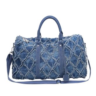 Generic Compatible For Denim Duffle Bag Travel Unisex Shoulder Casual Gym with Unique Ripped Design Large Capacity Versatile Usage(Blue)