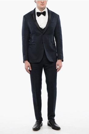 Corneliani Silk CERIMONIA ACADEMY 3-Piece Suit with Satin Details size 54