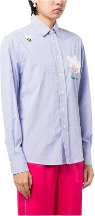 Mira Mikati Shirts, female, Blue, L, Embroidered Doll Striped Cotton Shirt