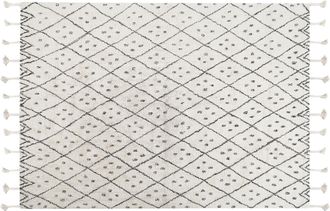 Beliani Alfombra De Algod&oacute;n Blanco Crema Negro 140 X 200 Cm Geom&eacute;trico Borlas Agadir