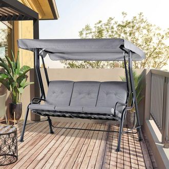 OUTSUNNY Outdoor 3-person Garden Metal Padded Porch Swing Chair Bench in Grey