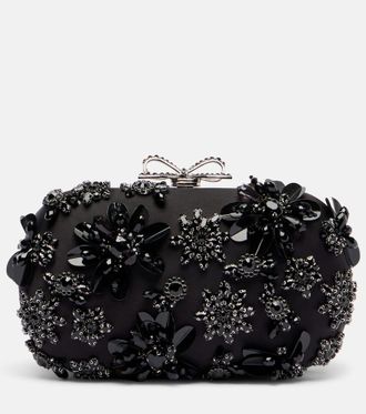 Self Portrait Crystal-embellished floral satin clutch