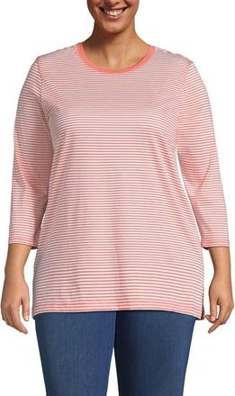 Lands End 3/4 Sleeve Cotton Supima Tunic in Sunset Coral Pink Micro Stripe at Nordstrom, Size 1X