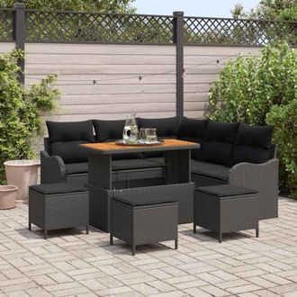 vidaXL Conjunto De Sof&aacute; De Jard&iacute;n 9 Pcs Negro Rat&aacute;n Sint&eacute;tico Vidaxl