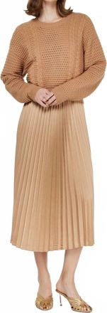 Current Air Pullover Sweater & Pleated Dress Sets In Tan
