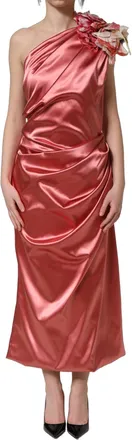 Dolce & Gabbana Womens Pink Draped Midi Flower Appliques Dress Acetate Nylon Elastane