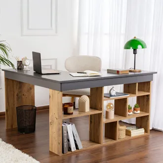 Dmora Scrivania Patti, Angolare, Cassetti, 6 Ripiani, 130x120x72h Cm Nero Antracite