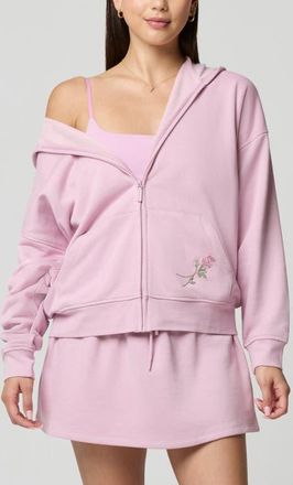 Florence By Mills Cozy Crush Forever Embroidered Oversize Graphic Zip Hoodie in Dawn Pink Rose at Nordstrom, Size Xx-Small